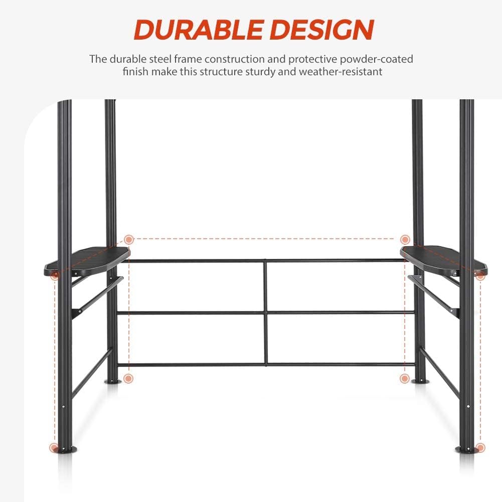 8'x5' Steel Frame Double-Tier Polycarbonate Top Grill Gazebo with Shelves H17904