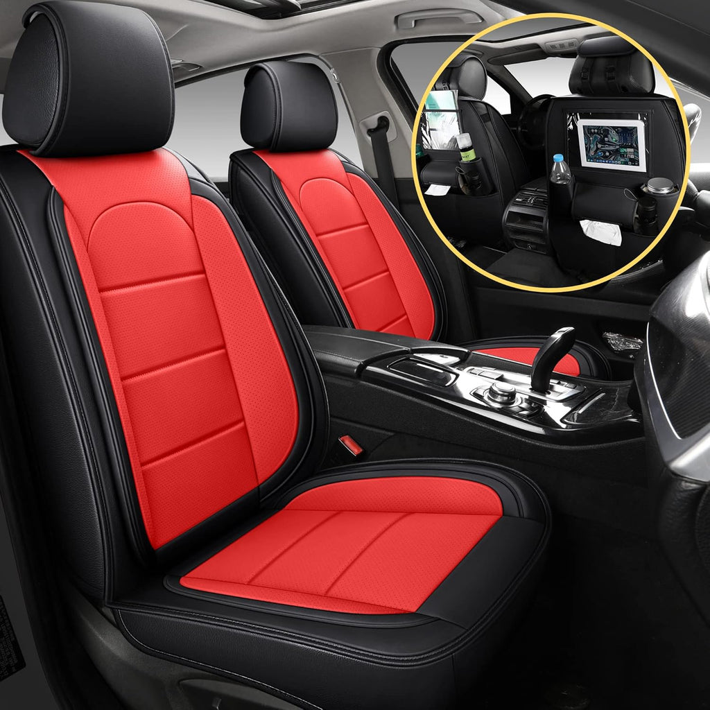 Leather Car Seat Covers with Backseat Organizer, Front Pair, Grey A417