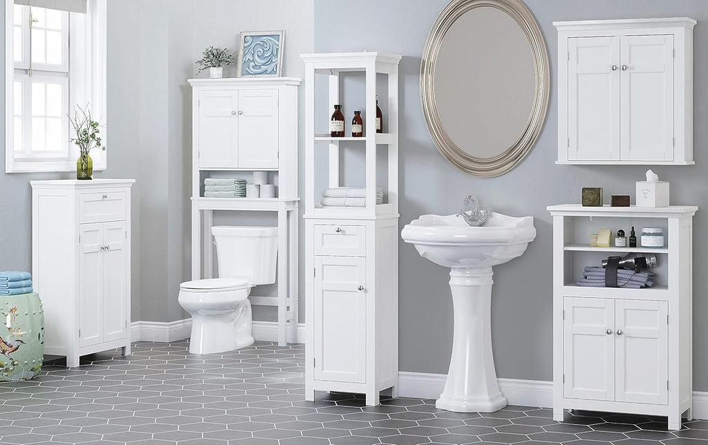 White Freestanding Bathroom Storage Cabinet with Door and Drawer A431875