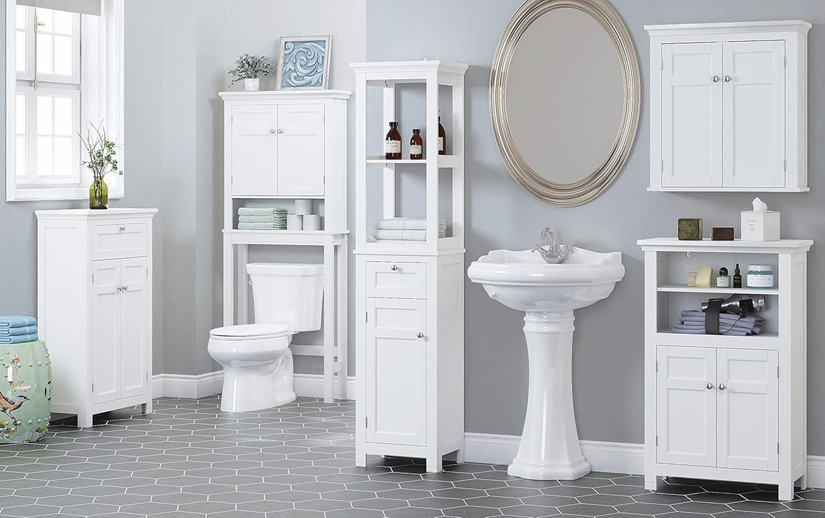White Freestanding Bathroom Storage Cabinet with Door and Drawer A431875