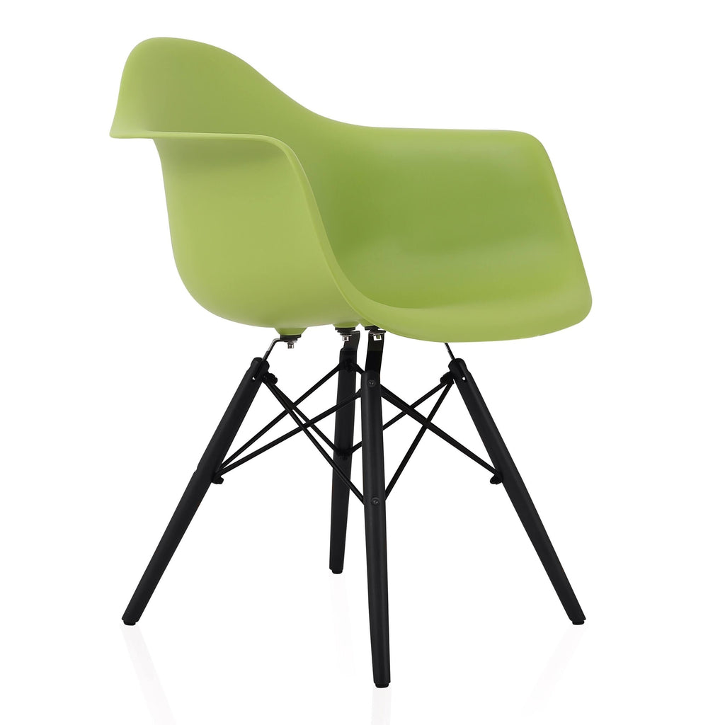 Green Molded Plastic Dining Arm Chair with Black Wood Legs Set of 2 D18188
