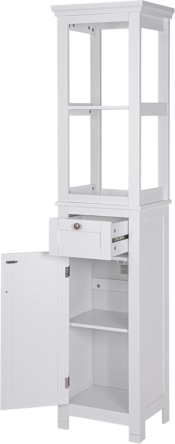 White Freestanding Bathroom Storage Cabinet with Door and Drawer A431875
