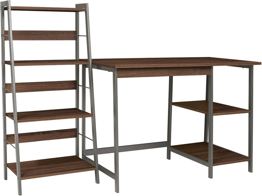Modern Home Office Desk & 4-Shelf Bookcase Set Reclaimed Wood T9410