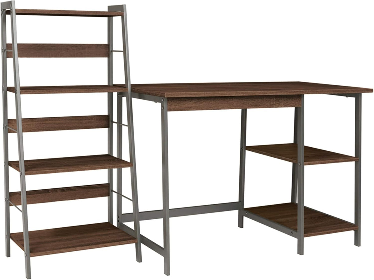 Modern Home Office Desk & 4-Shelf Bookcase Set Reclaimed Wood T9410