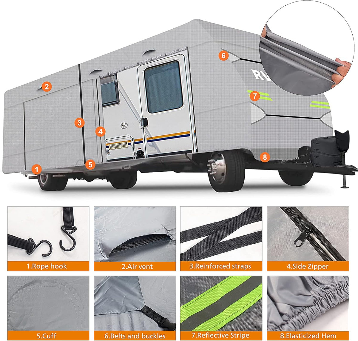 34'1 - 37' Breathable Waterproof RV Cover with Tire Covers G317