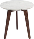 Round Modern Italian Carrara White Marble End Table with Walnut Legs L336