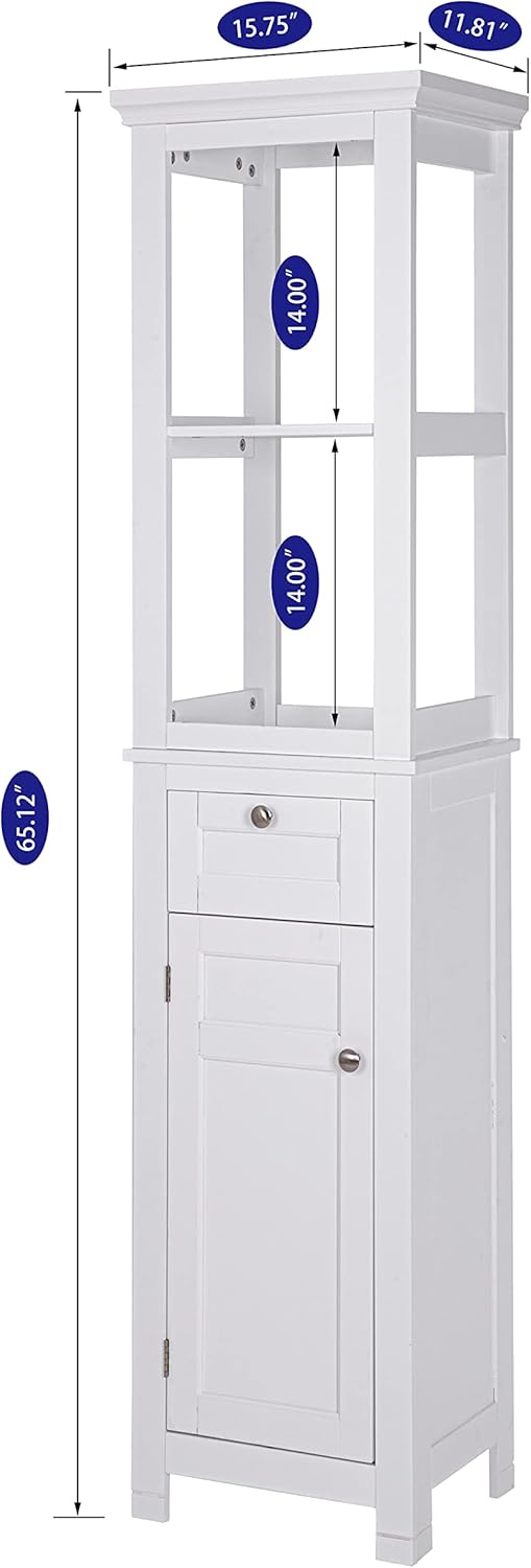 White Freestanding Bathroom Storage Cabinet with Door and Drawer A431875