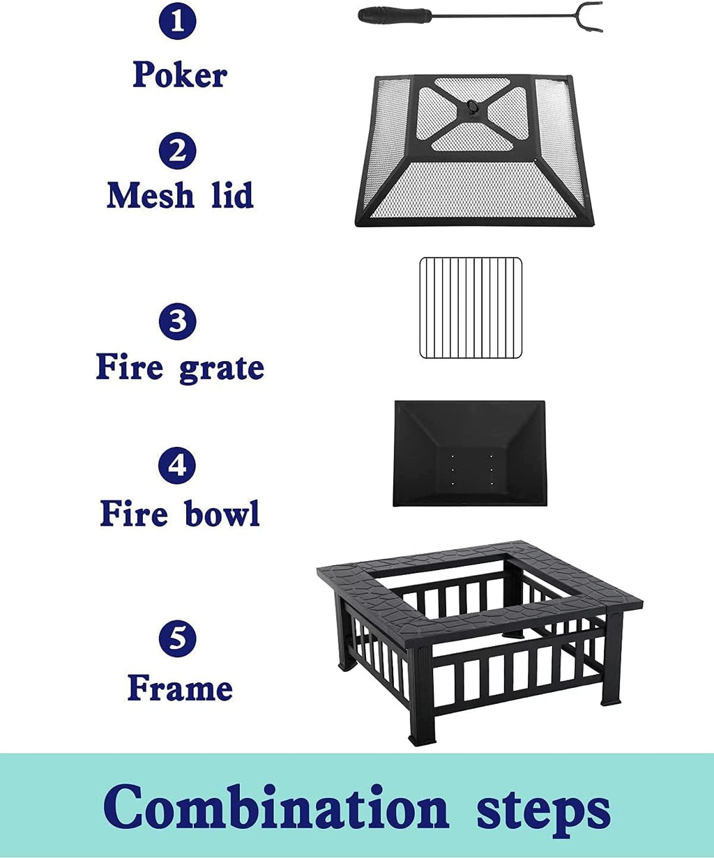 32in Square Metal Fire Pit O2279