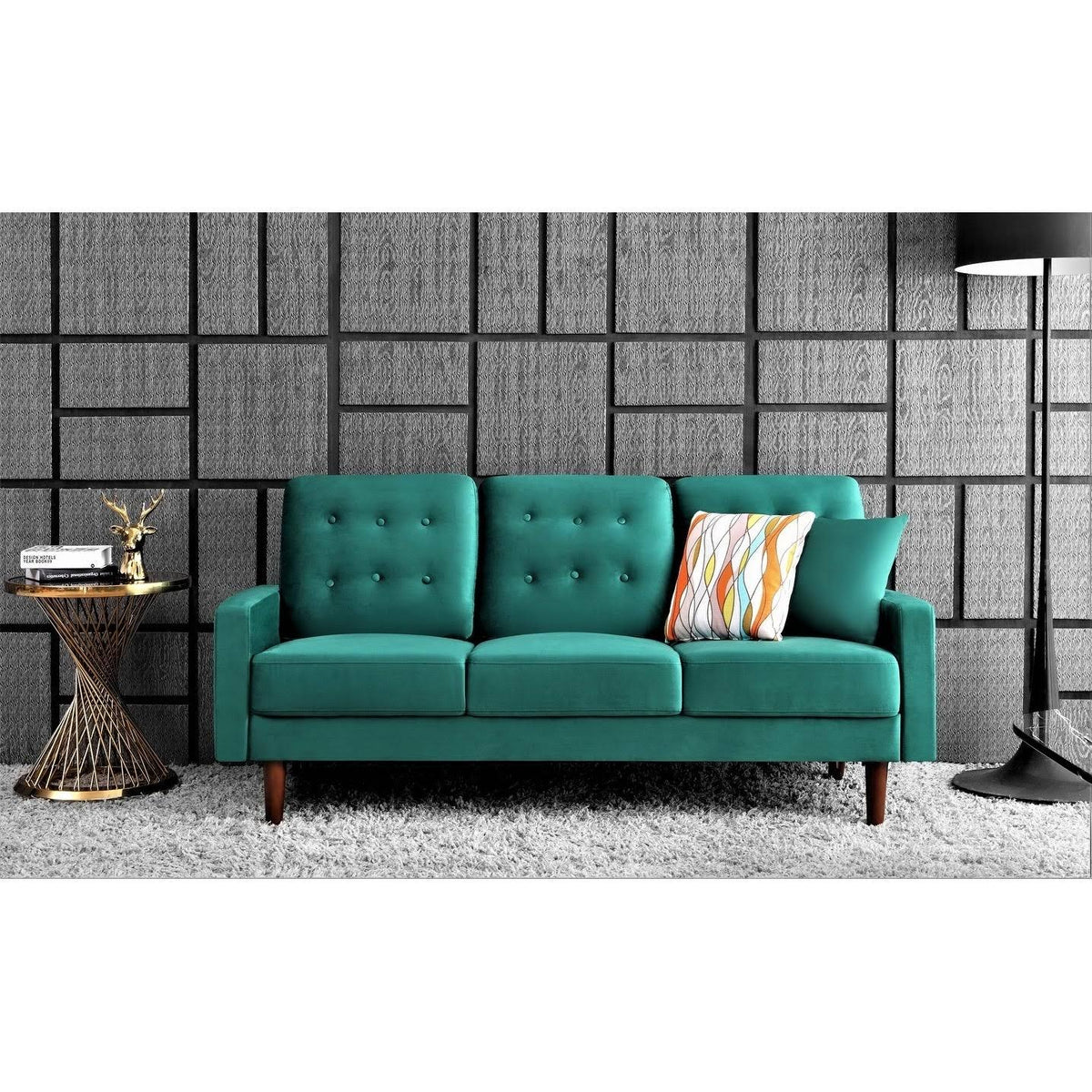Blue Upholstered Button Tufted Sofa Q69712