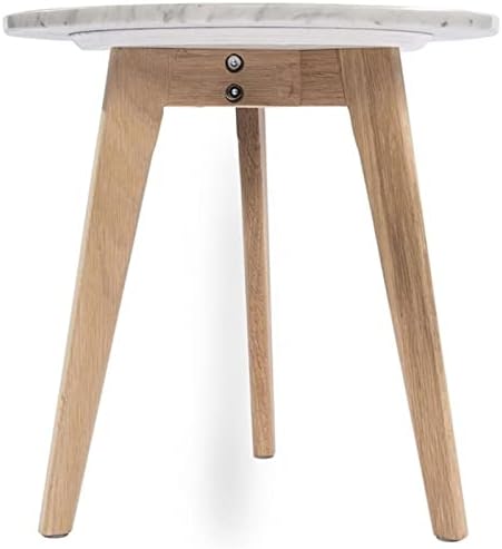 Round Modern Italian Carrara White Marble End Table with Walnut Legs L336