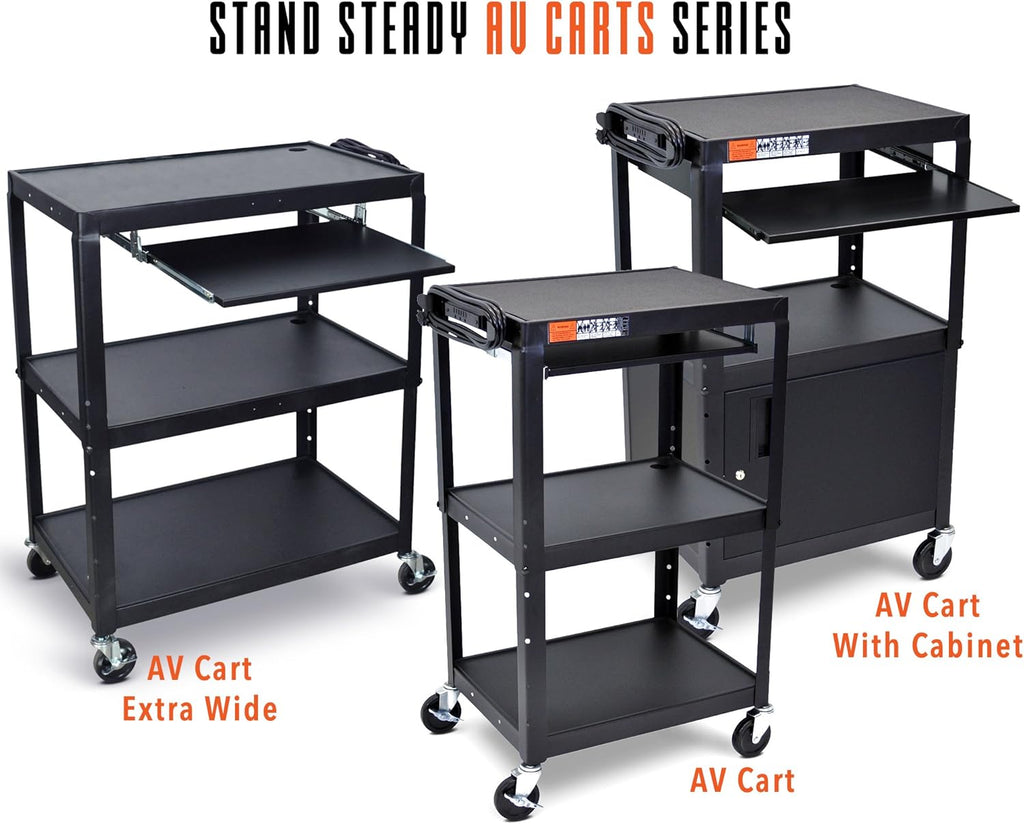 Black Height Adjustable AV Cart with Locking Cabinet I86542