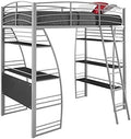 Gray Metal Twin Loft Bed with Desk and Bookcase I128