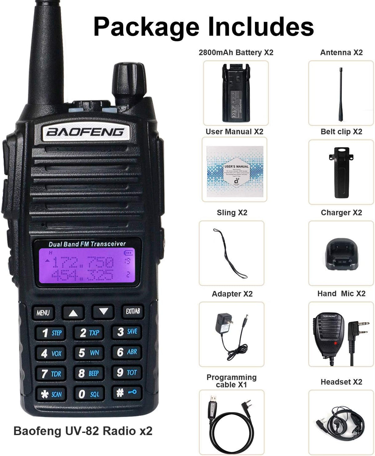 High Power 2 Way Radio with Programming Cable and Speaker Mic Pack of 2 K273