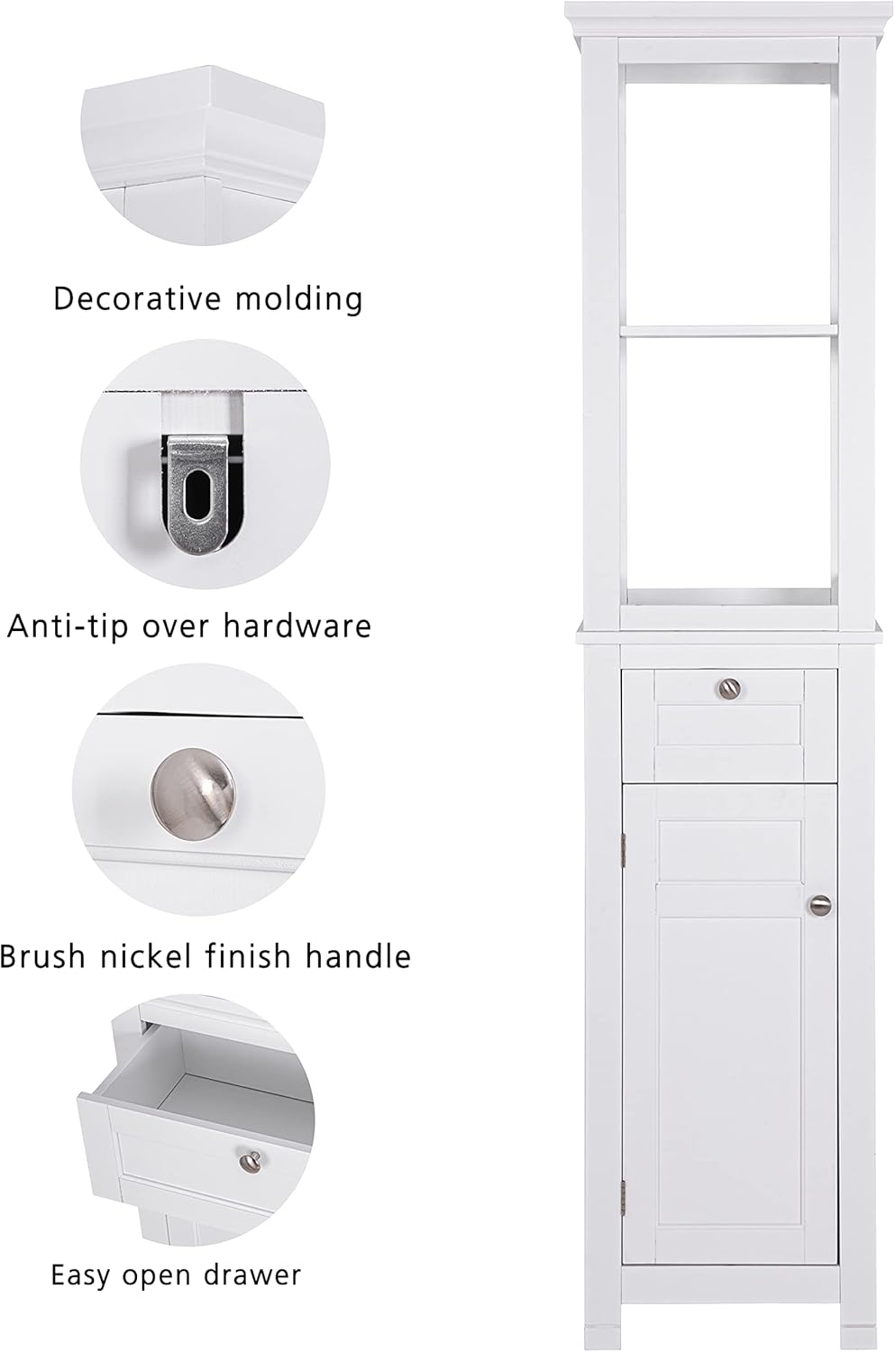 White Freestanding Bathroom Storage Cabinet with Door and Drawer A431875