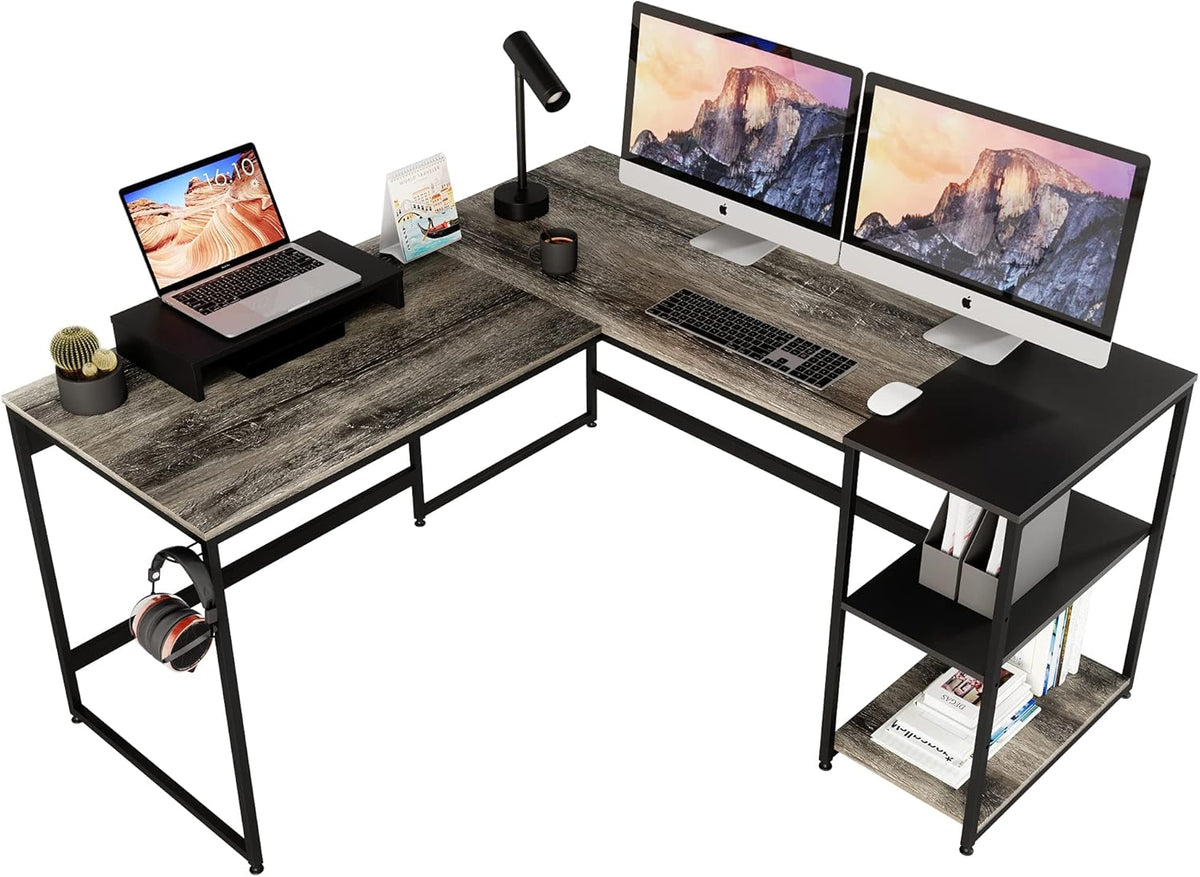 L Shaped Gaming Desk with Shelves 95.2 Inch Reversible Corner Computer Desk Y640
