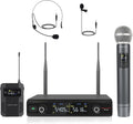 UHF Wireless Microphone System, 30 Adjustable Frequencies, Handheld/Bodypack/Headset/Lapel Mic Set with Case W135