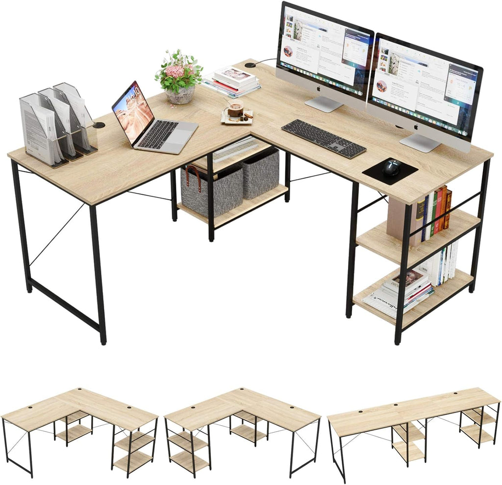 L Shaped Gaming Desk with Shelves 95.2 Inch Reversible Corner Computer Desk Y640