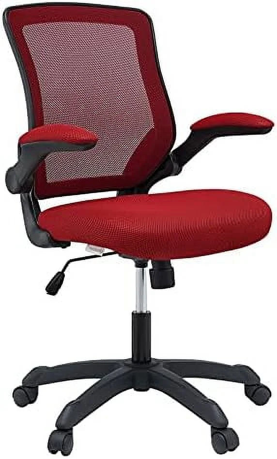 Red Mesh Back Vinyl Seat Office Chair with Flip-Up Arms H75081