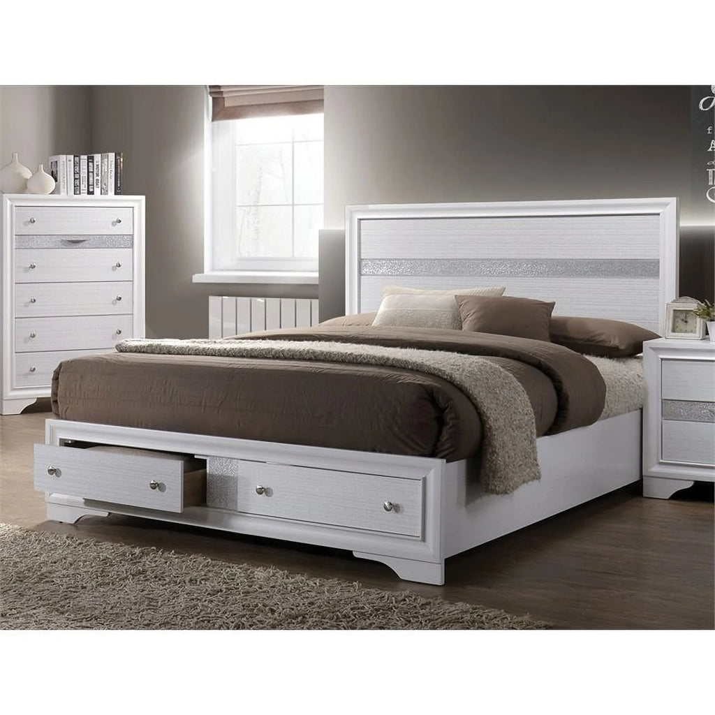 White Solid Wood Queen Storage Bed L60142