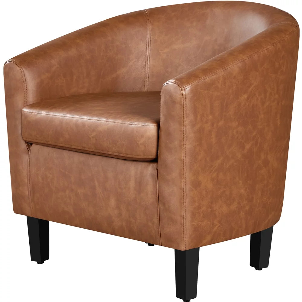 Faux Leather Barrel Accent Chair Set of 2 Brown O757139
