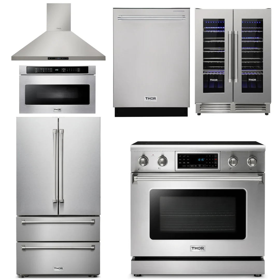 36 Electric Range, Range Hood, Microwave, Refrigerator, Dishwasher, Wine Cooler I70242
