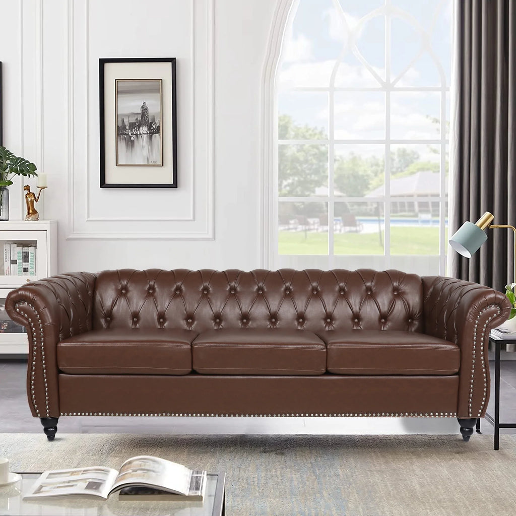 Brown 3 Seater Faux Leather Sofa U663935