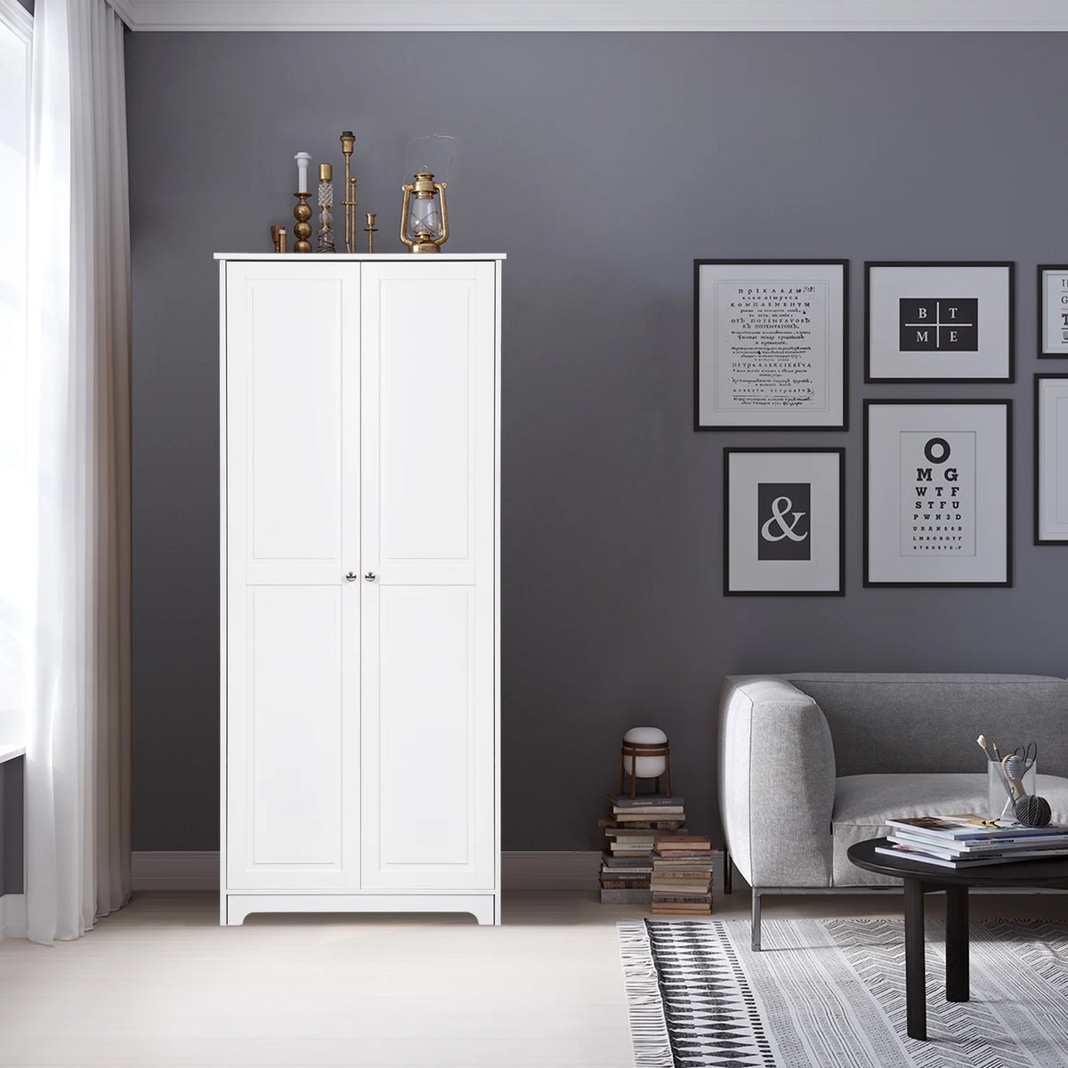 White 72" Wood Pantry Cabinet with 4 Adjustable Shelves S50750