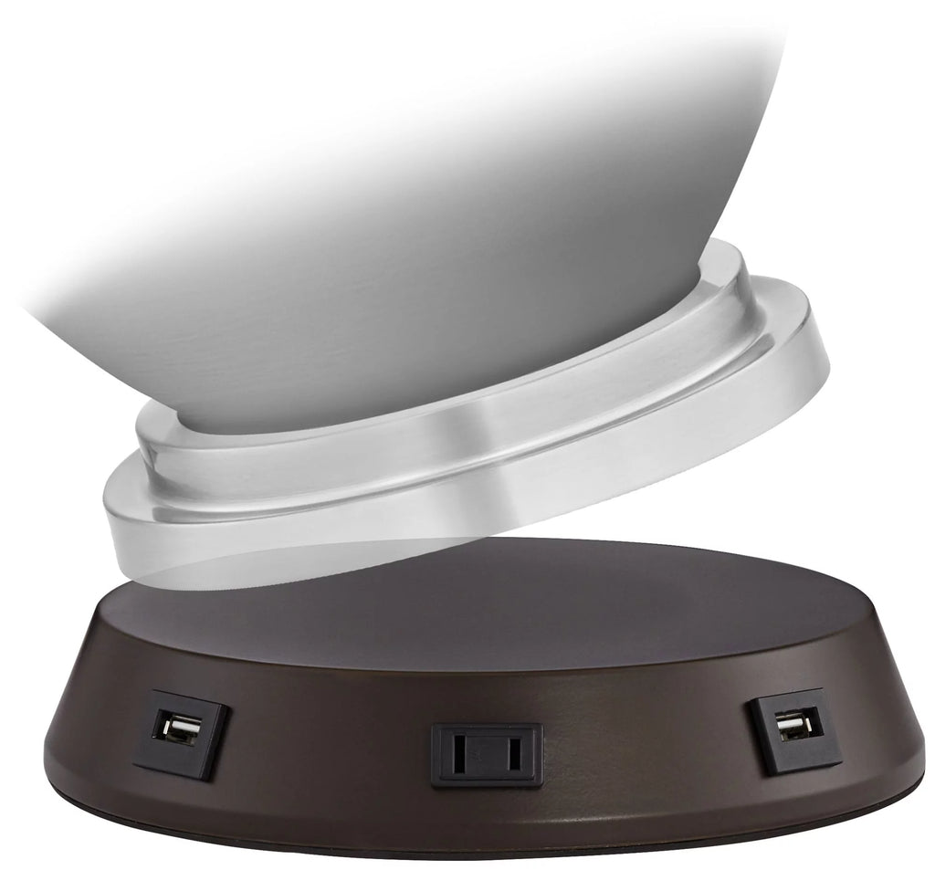 Mid Century Coastal Table Lamp with USB and AC Power Outlet 32.75" Tall White Ceramic J796824