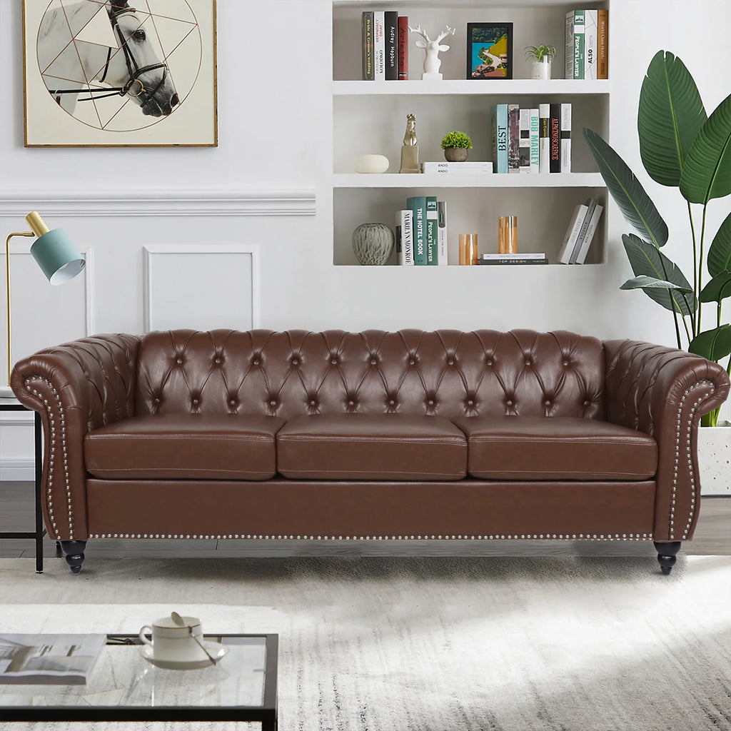 Brown 3 Seater Faux Leather Sofa U663935