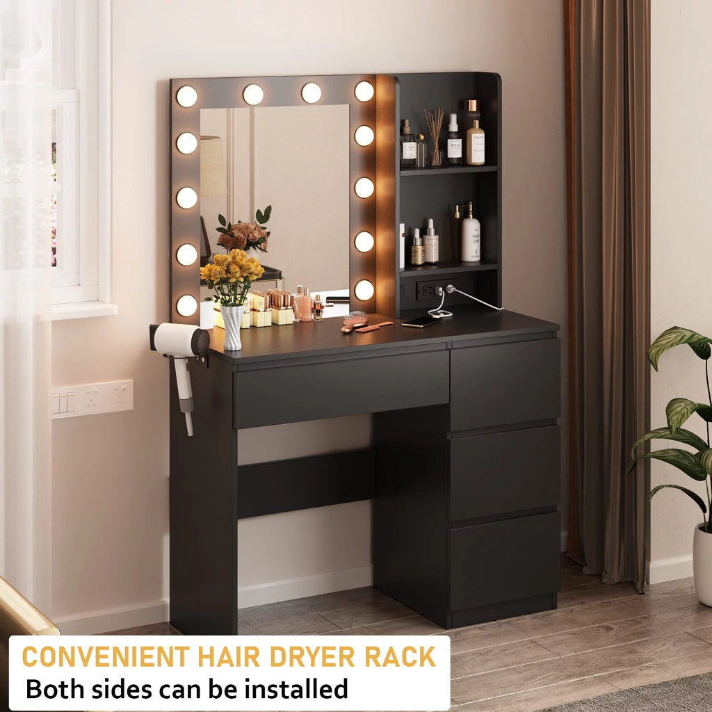 Black 4 Drawer Makeup Vanity Table J77831