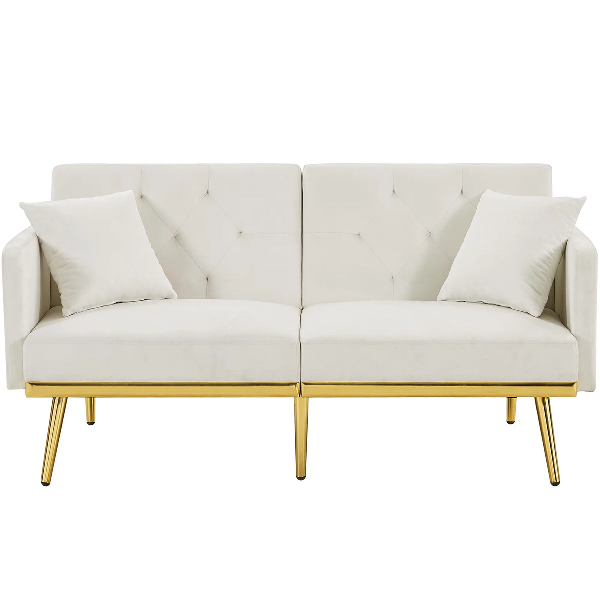 White Velvet Futon Sofa Bed with Gold Metal Legs K72343