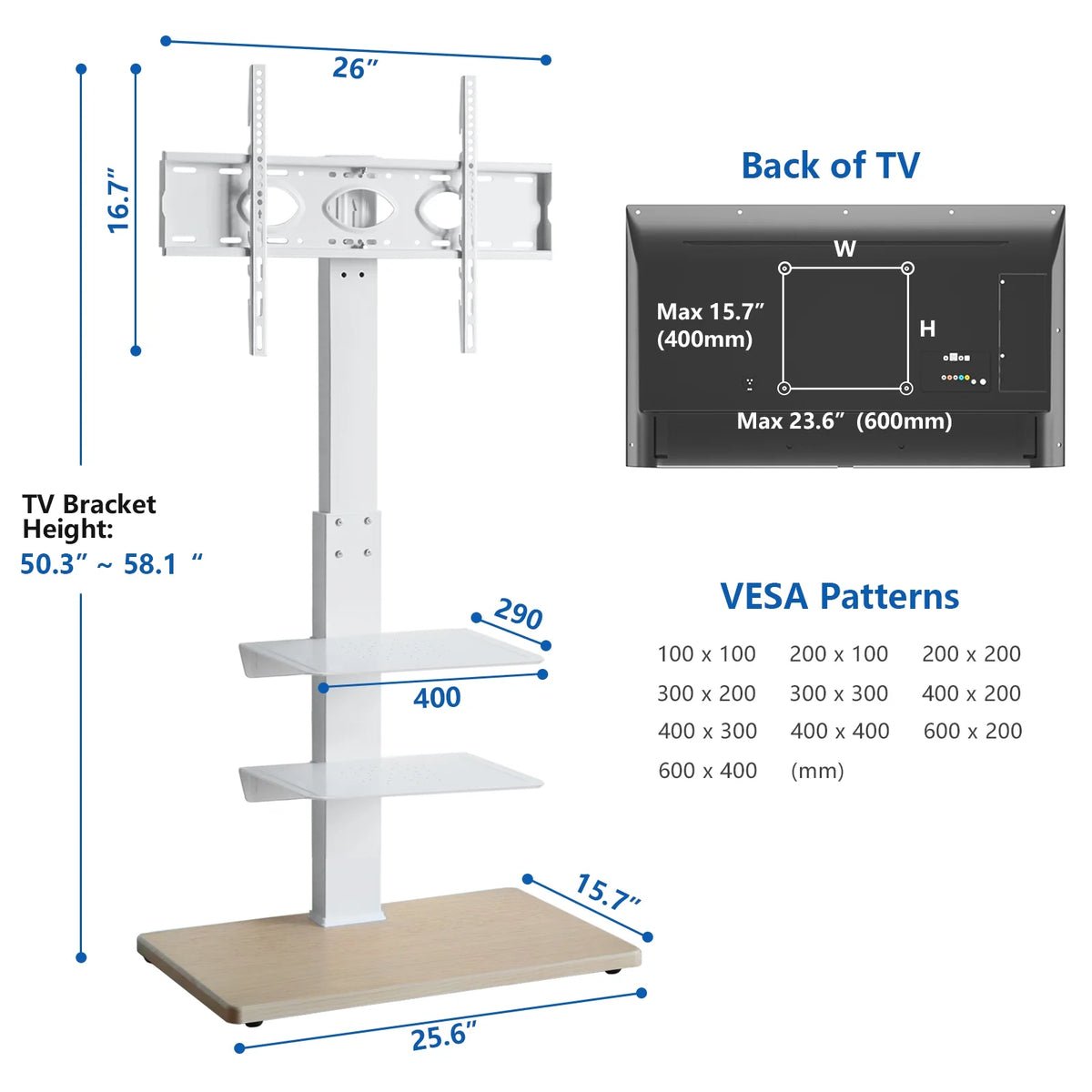 Black Tall Floor TV Stand up to 75 inch U550