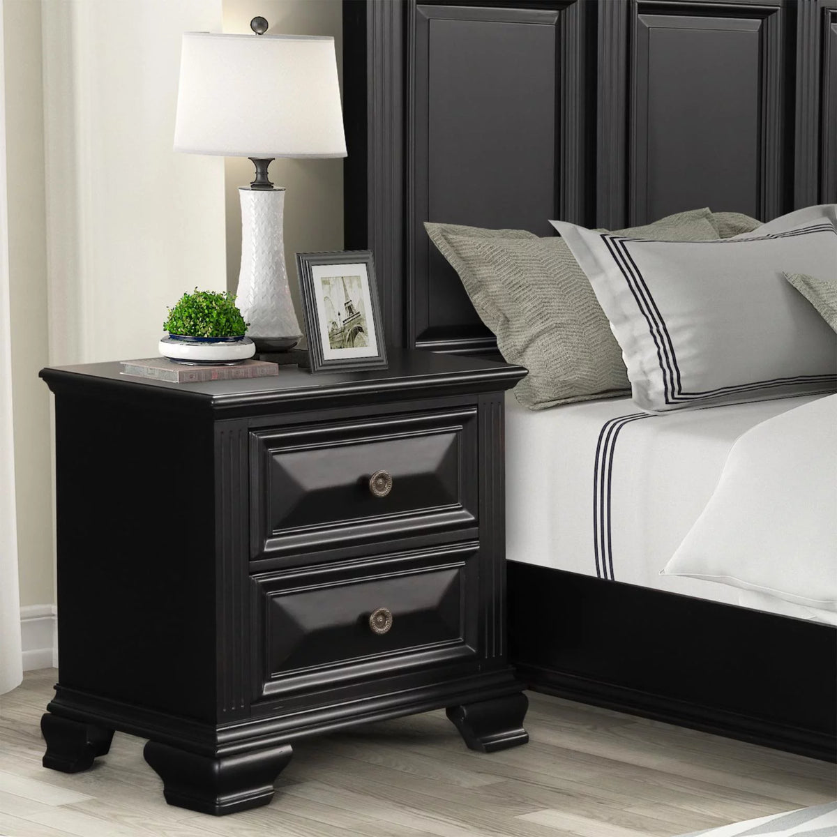 Vintage Black 2-Drawer Nightstand V344