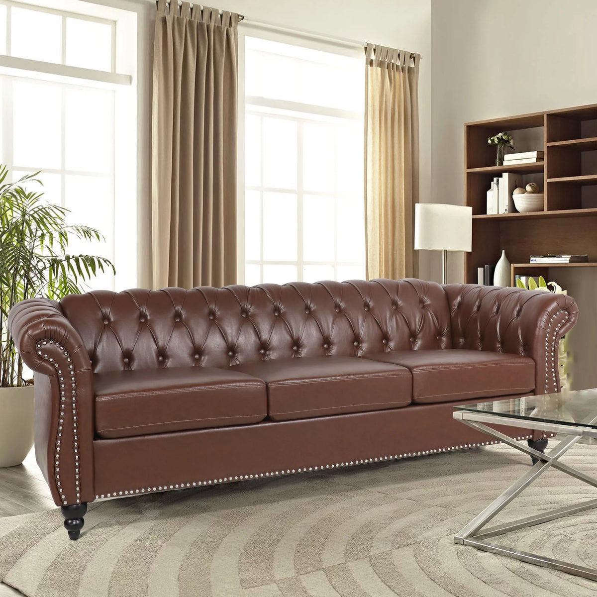 Brown 3 Seater Faux Leather Sofa U663935