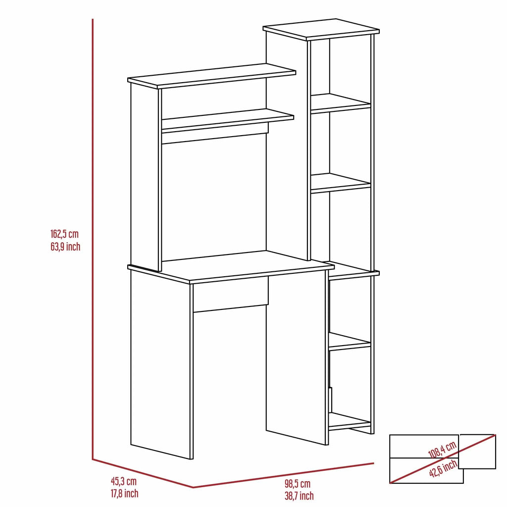 Light Grey Writing Desk with Bookcase M275
