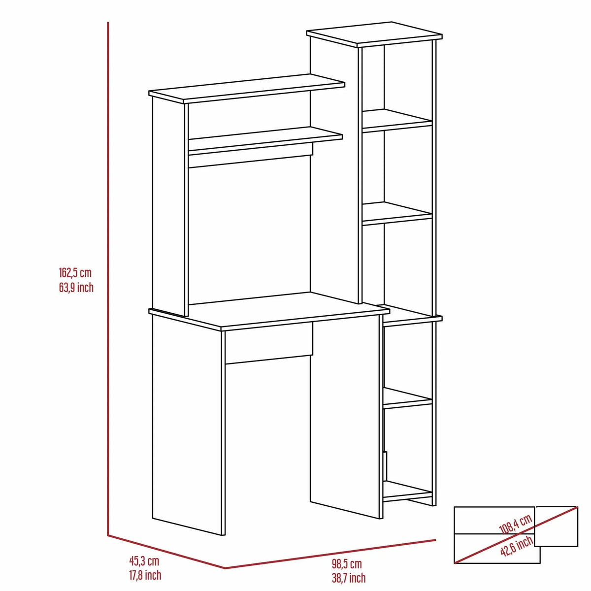 Light Grey Writing Desk with Bookcase M275