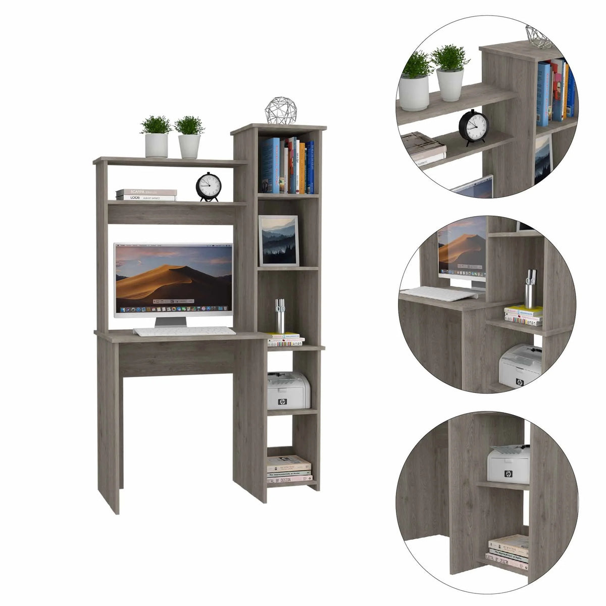 Light Grey Writing Desk with Bookcase M275