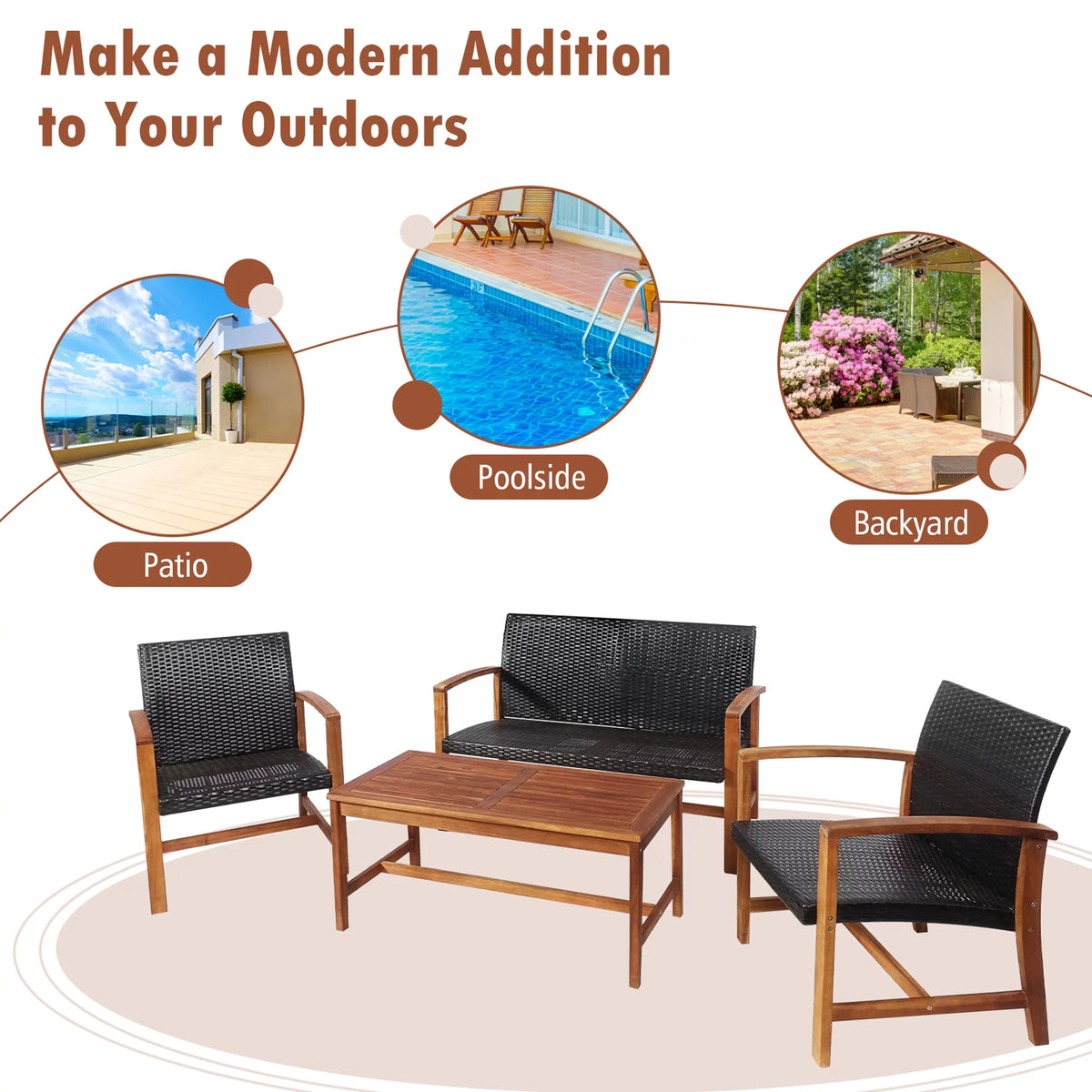 8 Pcs Acacia Wood Patio Conversation Set O428