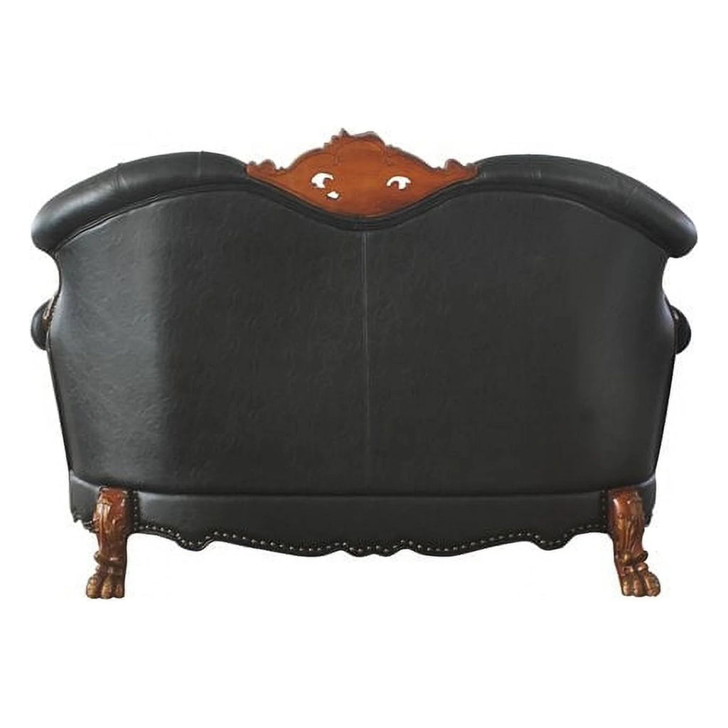 Black Faux Leather Wood Loveseat with 3 Pillows J53368