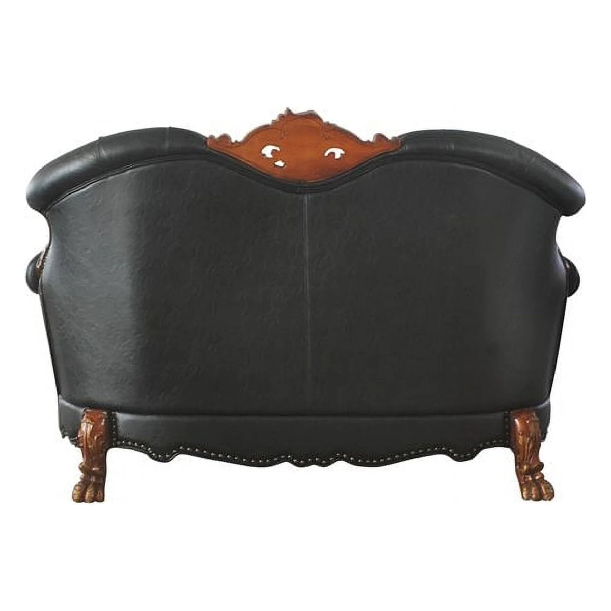 Black Faux Leather Wood Loveseat with 3 Pillows J53368