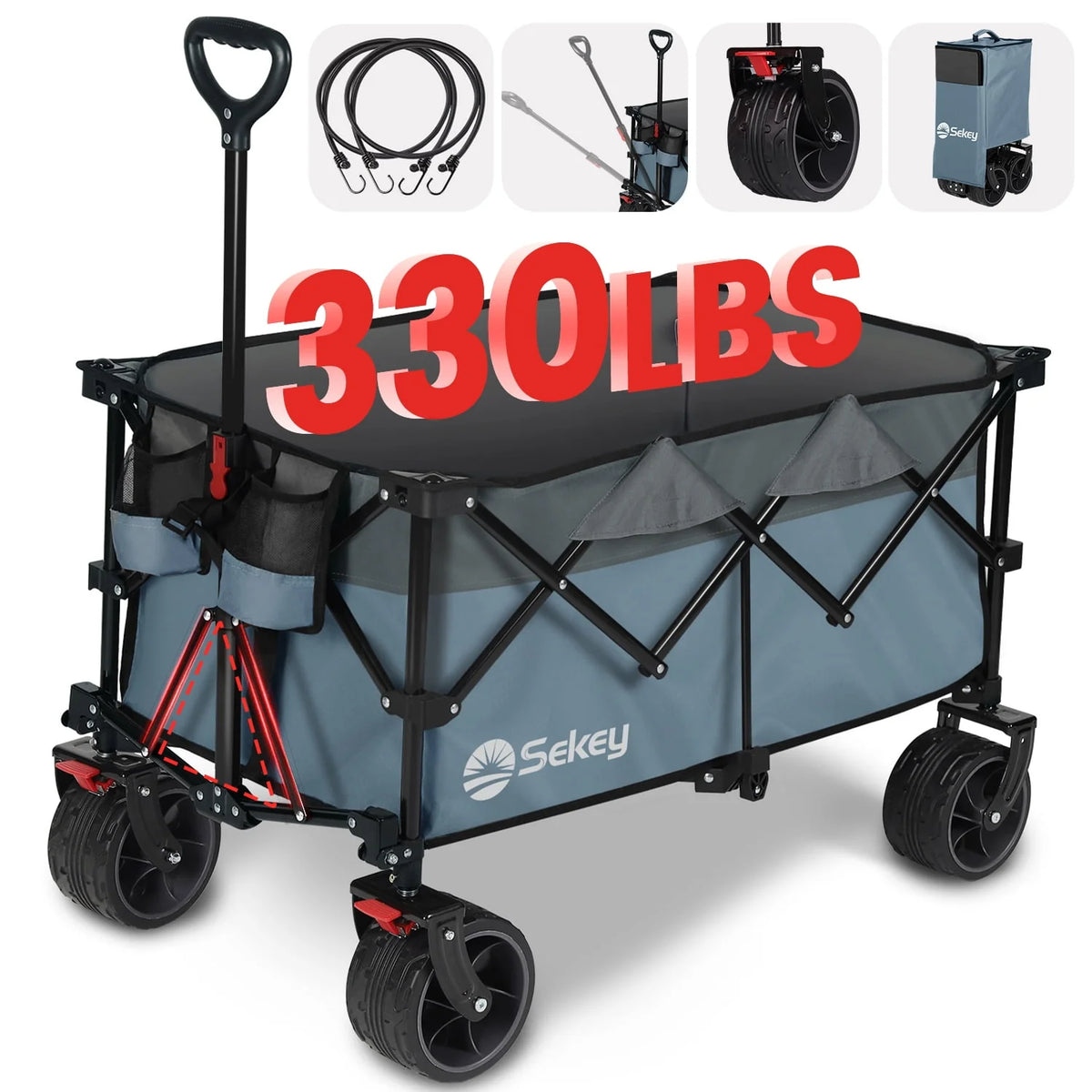200L Heavy Duty Foldable Wagon with All-Terrain Wheels, Black J219
