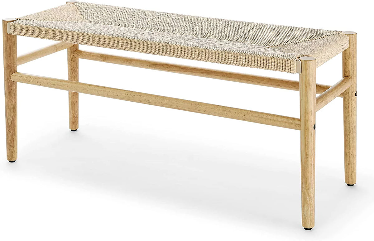 Wood Entryway Bench with Weave Rope Top W784398