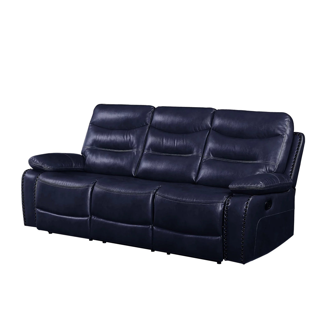 Navy Blue Leatherette Tufted Motion Sofa B623