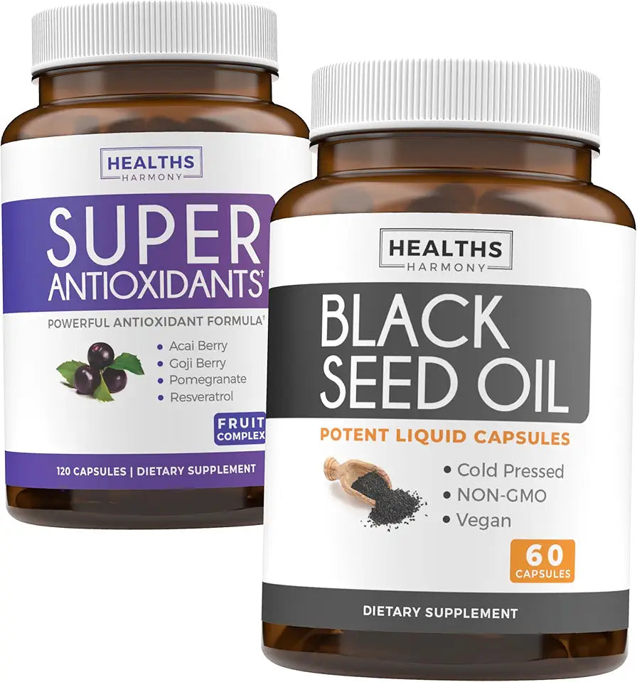 Black Seed Oil Antioxidant Supplement with Acai Berry, Goji Berry, Pomegranate & Trans Resveratrol, 120 Capsules & 60 Capsules S956