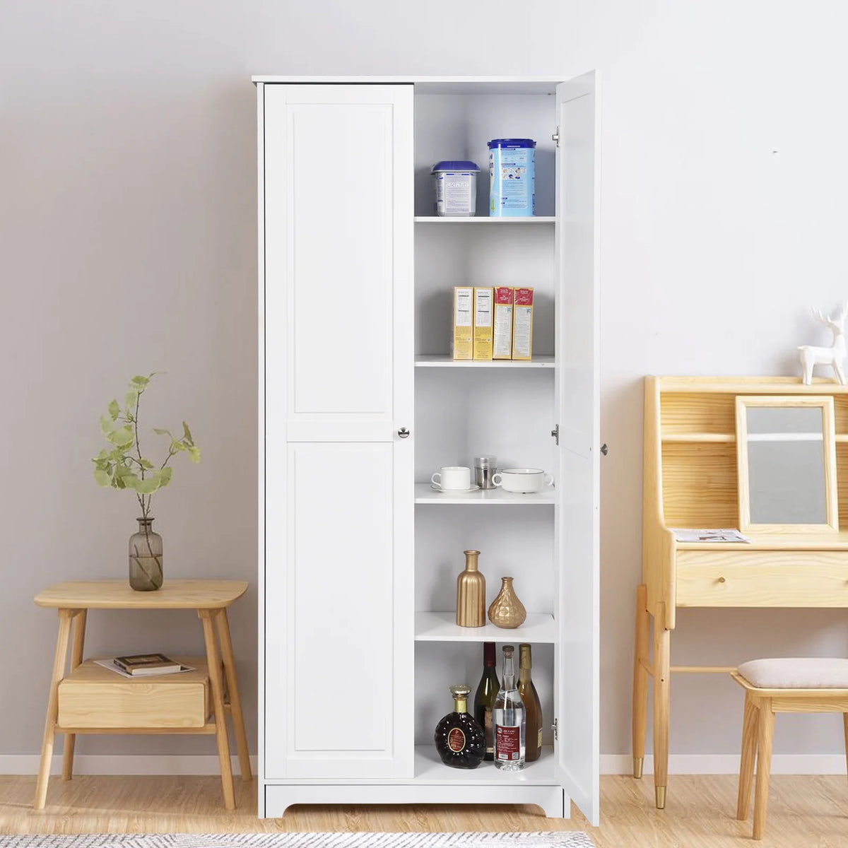 White 72" Wood Pantry Cabinet with 4 Adjustable Shelves S50750