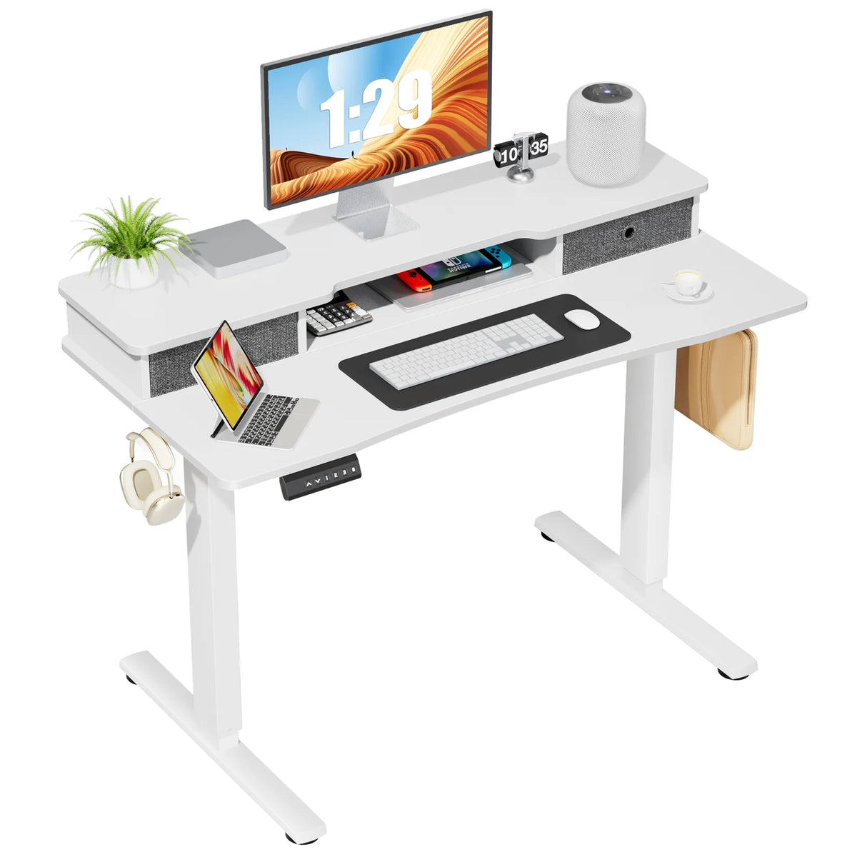 Height Adjustable Electric Standing Desk with Storage Shelf Double Drawer U2824