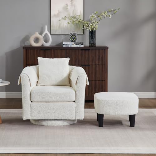 42" Oversized Swivel Barrel Chair with Storage Ottoman F7570