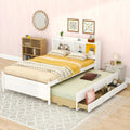 Full Size Wood Platform Bed with Trundle Drawers and Bookcase Headboard White Q3903