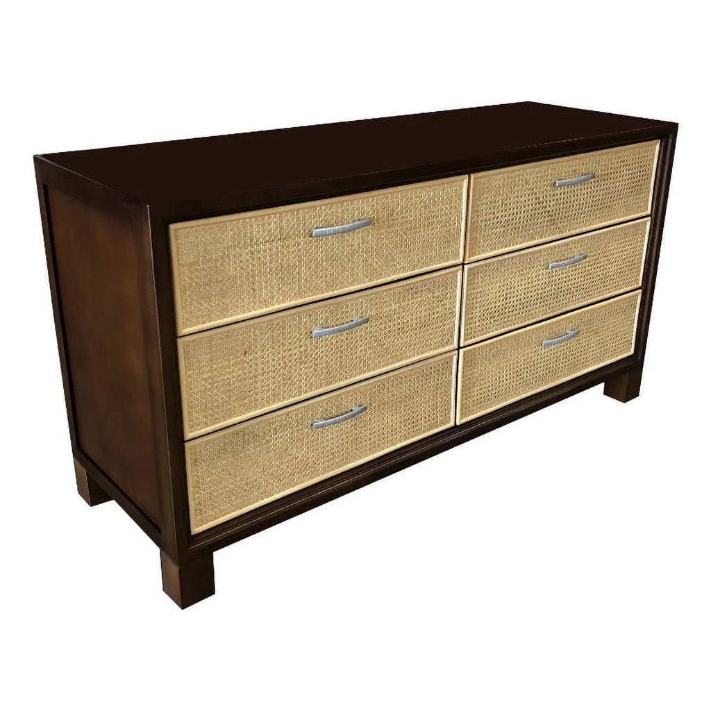 Mahogany Wood 6 Drawer Cane Dresser S7445