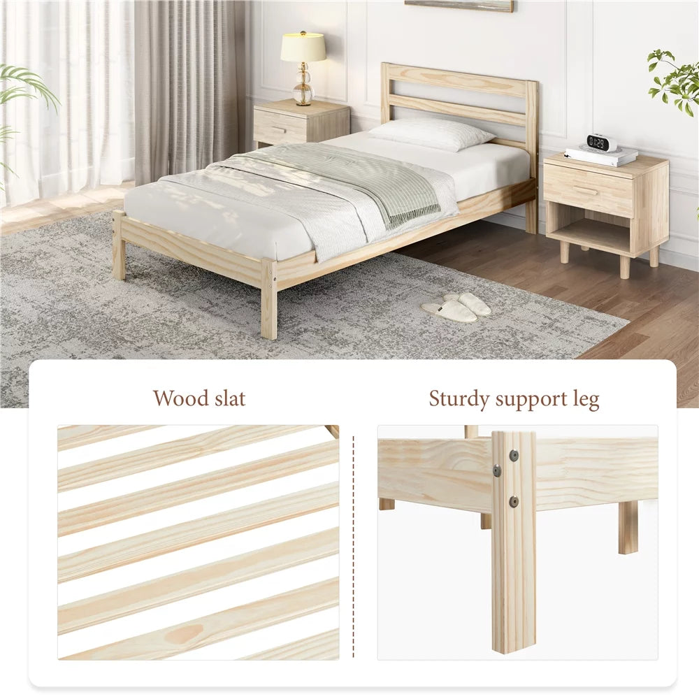Queen Wooden Platform Bed Frame with Headboard P722